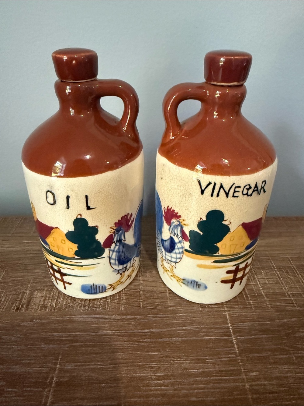 Vintage Relco Rooster Oil & Vinegar Cruet Set Ceramic Country Farmhouse